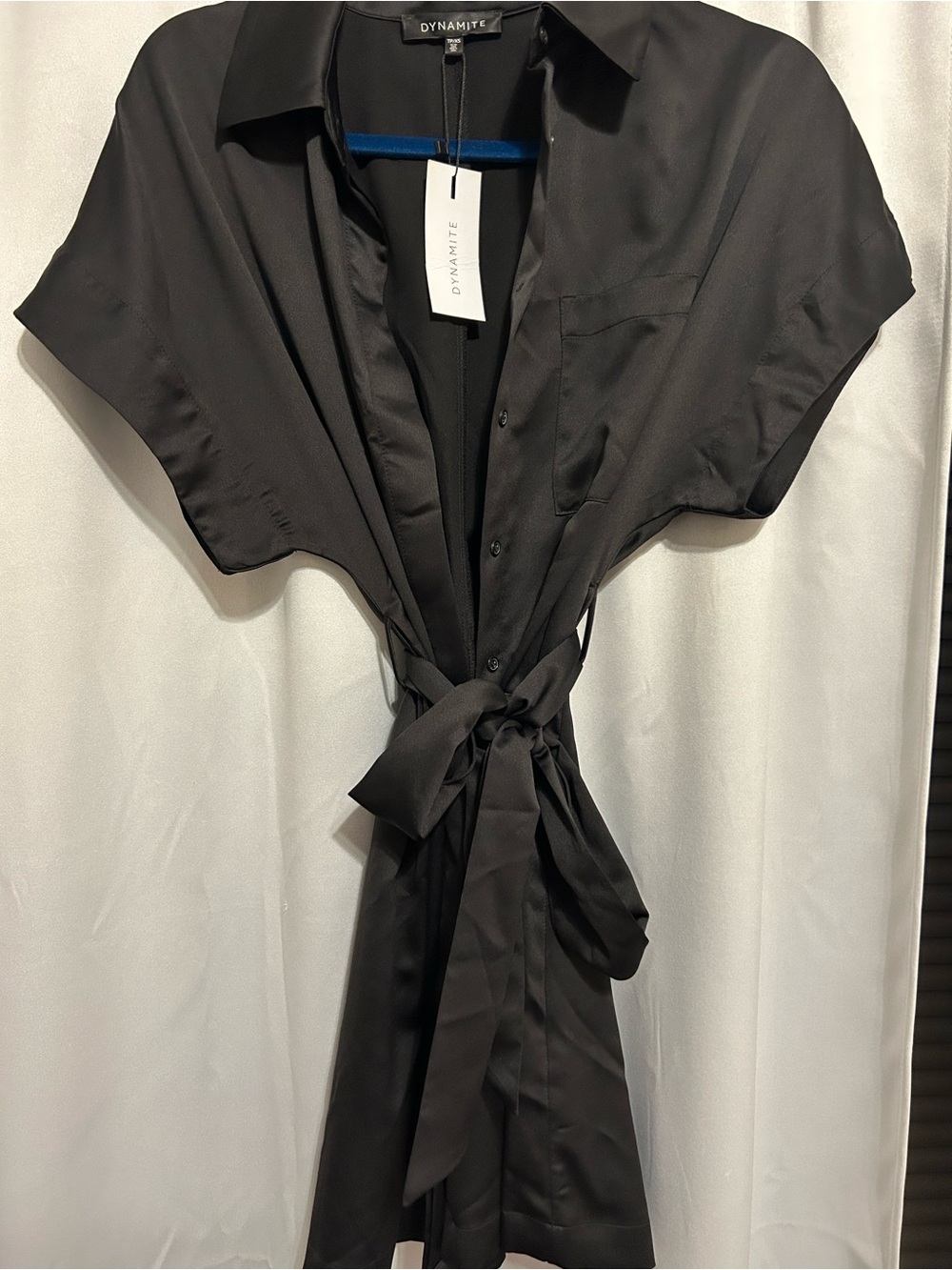 Dynamite Black Satin Tie-Waist Sleep Robe